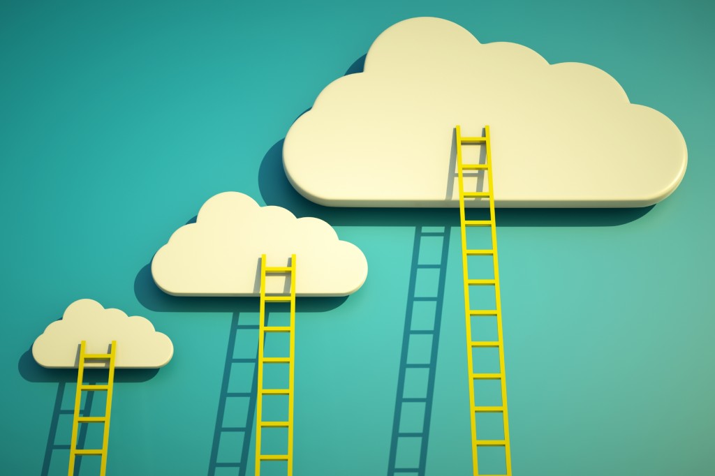 a competition concept, clouds with ladders on blue